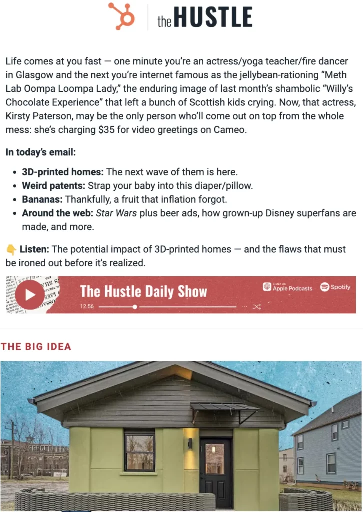 Email newsletter example