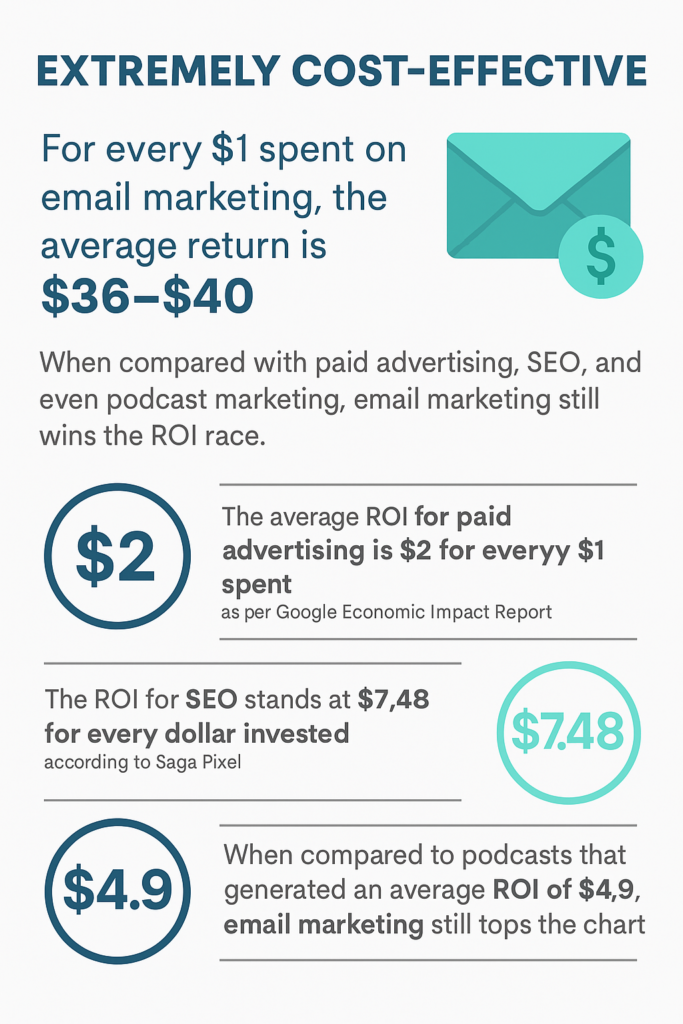 infographic for ROI of email marketing compared with ROI of other channels of marketing
