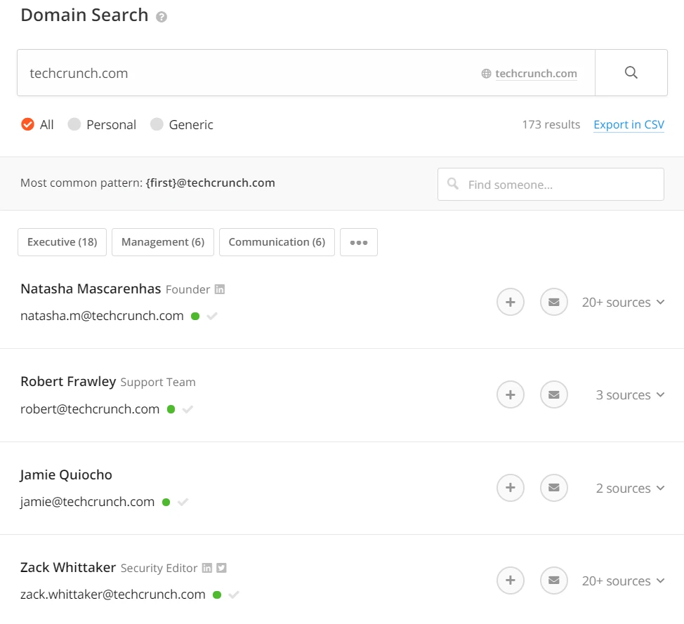 use email finder tools like hunter.io to find emails of content editors, writers, and managers in a company